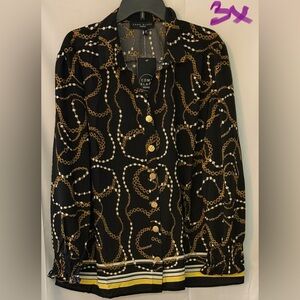 Comblain Black and Gold Chain Print Women's Top